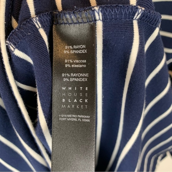 White House | Black Market Navy Blue White Striped 3/4 Bell Sleeve Dress sz M - Picture 6 of 8